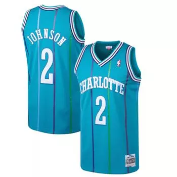 Мужская майка Mitchell & Ness Larry Johnson бирюзового цвета Charlotte Hornets 1992-93 Hardwood Classics Swingman