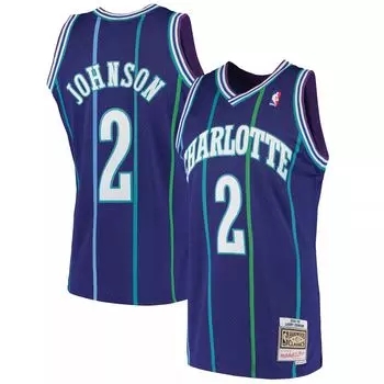 Мужская майка Mitchell & Ness Larry Johnson Purple Charlotte Hornets 1992-93 Hardwood Classics Swingman
