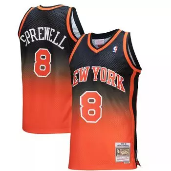 Мужская майка Mitchell & Ness Latrell Sprewell оранжевого/черного цвета New York Knicks 1998/99 Hardwood Classics Fadeaway Swingman Player