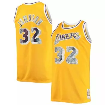 Мужская майка Mitchell & Ness Magic Johnson Gold Los Angeles Lakers Big & Tall 1984-85 годов НБА с бриллиантами к 75-летию Diamond Swingman