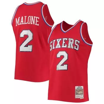 Мужская майка Mitchell & Ness Moses Malone Red Philadelphia 76ers 1996-97 Hardwood Classics NBA Diamond Swingman, посвященная 75-летию НБА