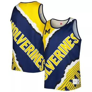 Мужская майка Mitchell & Ness Navy/Maize Michigan Wolverines Jumbotron 2.0 из сублимированной майки