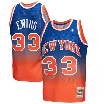 Мужская майка Mitchell & Ness Патрик Юинг Orange/Royal New York Knicks 1991/92 Hardwood Classics Fadeaway Swingman Player