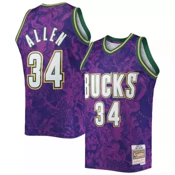 Мужская майка Mitchell & Ness Ray Allen Purple Milwaukee Bucks Hardwood Classics 2000-01 Lunar New Year Swingman Jersey
