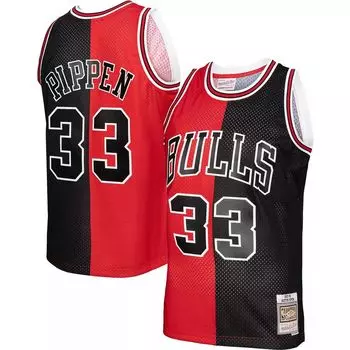 Мужская майка Mitchell & Ness Scottie Pippen красная/черная Chicago Bulls Hardwood Classics 1997-98 Split Swingman Джерси