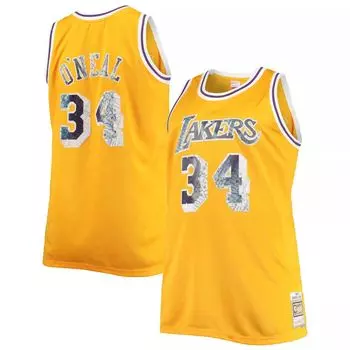 Мужская майка Mitchell & Ness Shaquille O'Neal Gold Los Angeles Lakers Big & Tall 1996-97 NBA Diamond Swingman, посвященная 75-летию НБА