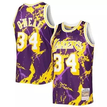Мужская майка Mitchell & Ness Shaquille O'Neal Purple Los Angeles Lakers 1996-97 Hardwood Classics Marble Swingman