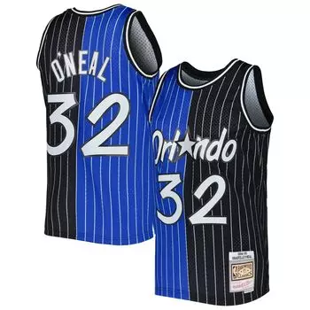 Мужская майка Mitchell & Ness Shaquille O'Neal синего/черного цвета Orlando Magic Hardwood Classics 1994-95 с разрезом Swingman