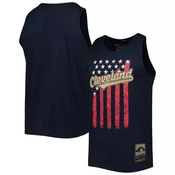 Мужская майка Mitchell & Ness темно-синего цвета Cleveland Guardians Cooperstown Collection Stars and Stripes