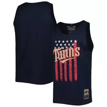 Мужская майка Mitchell & Ness темно-синего цвета Minnesota Twins Cooperstown Collection Stars and Stripes