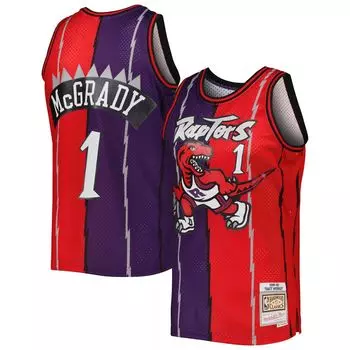 Мужская майка Mitchell & Ness Tracy McGrady фиолетово-красная Toronto Raptors Hardwood Classics 1998-99 Split Swingman Джерси