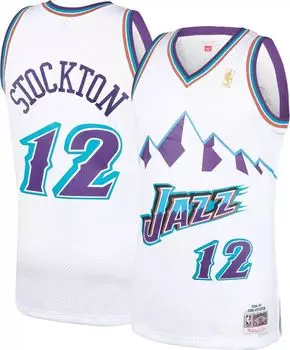 Мужская майка Mitchell & Ness Utah Jazz John Stockton № 12 белого цвета из твердой древесины Classics Swingman