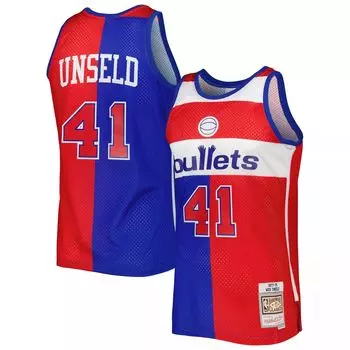 Мужская майка Mitchell & Ness Wes Unseld сине-красная Washington Bullets Hardwood Classics 1977-78 Split Swingman Джерси