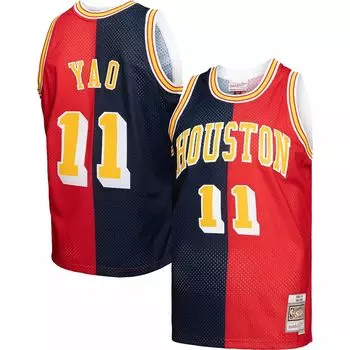 Мужская майка Mitchell & Ness Yao Ming темно-красная/темно-красная Houston Rockets Hardwood Classics 2004-05 Split Swingman