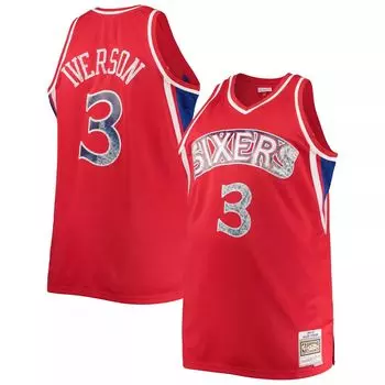 Мужская майка НБА Mitchell & Ness Allen Iverson Red Philadelphia 76ers Big & Tall 1996-97 годов с бриллиантами и 75-летием НБА Diamond Swingman