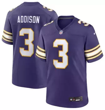 Мужская майка Nike Minnesota Vikings Jordan Addison №3, 2-я альтернативная фиолетовая игровая футболка