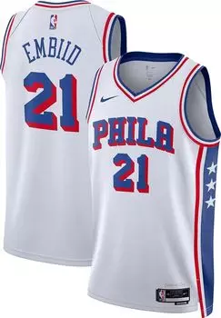 Мужская майка Nike Philadelphia 76ers Джоэл Эмбиид № 21 Association Swingman