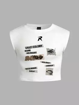 Мужская майка ROMWE Avant с узором в виде портрета и букв, белый цвет