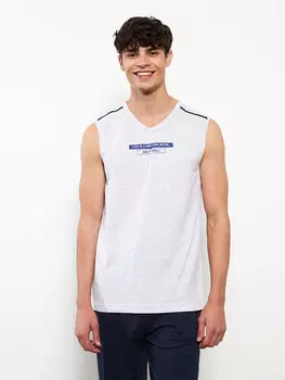 Мужская майка с принтом и v-образным вырезом без рукавов LCWAIKIKI Classic