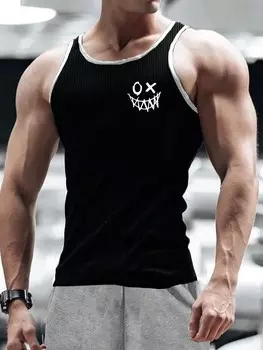 Мужская майка с принтом смайлика Manfinity Sporsity, черный цвет