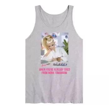 Мужская майка с рисунком, уже уставшая от работы Barbie, серый