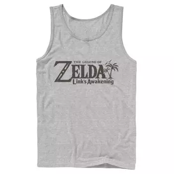 Мужская майка с зеленым текстовым логотипом Nintendo Legend Of Zelda Links Awakening Palm Tree Licensed Character
