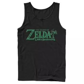 Мужская майка с зеленым текстовым логотипом Nintendo Legend Of Zelda Links Awakening Palm Tree Licensed Character