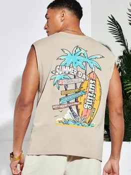 Мужская майка VCAY с графическим рисунком букв и тропических цветов Manfinity, кремовый/бежевый