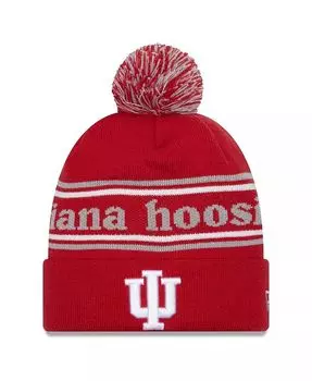 Мужская малиновая вязаная шапка Indiana Hoosiers с манжетами и помпоном New Era, красный