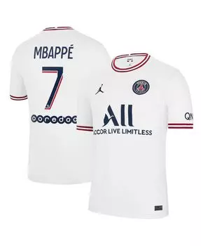 Мужская марка kylian mbappe white paris saint-germain 2021/22 четвертая копия джерси Jordan, белый