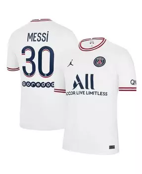 Мужская марка lionel messi white paris saint-germain 2021/22 четвертая копия джерси Jordan, белый