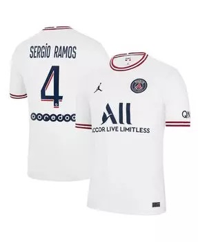 Мужская марка sergio ramos white paris saint-germain 2021/22 четвертая копия джерси Jordan, белый