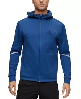 Мужская меланжевая худи на молнии с декоративными светоотражающими деталями boss Hugo Boss, темно-синий