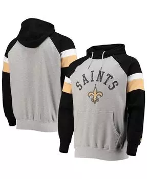 Мужская меланжевая серая, черная толстовка с капюшоном new orleans saints home run raglan Starter, мульти