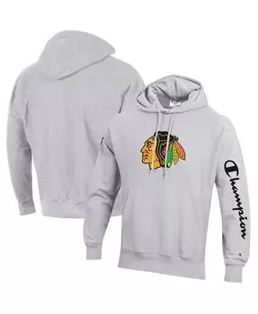 Мужская меланжевая серая толстовка с капюшоном chicago blackhawks reverse weave pullover Champion, мульти