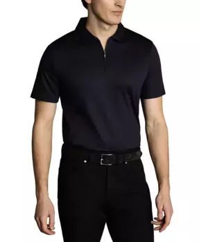 Мужская мерсеризованная хлопковая поло с коротким рукавом на молнии Charles Tyrwhitt, синий