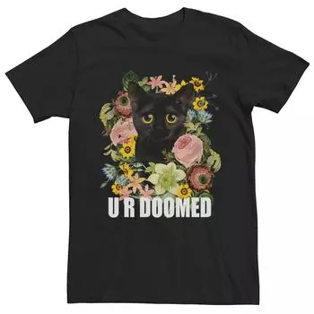 Мужская милая забавная футболка с рисунком котенка Big Eye UR Doomed с цветочным принтом Licensed Character, черный