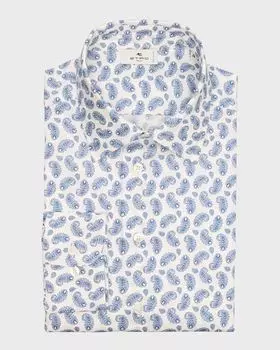 Мужская мини-классическая рубашка с узором пейсли Etro, цвет Print On White Base