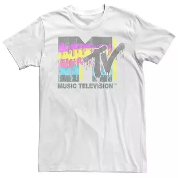 Мужская многослойная футболка с короткими рукавами и винтажным логотипом MTV Paint Drip Licensed Character