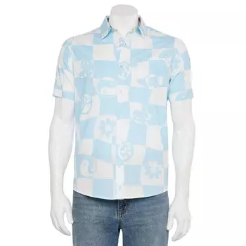 Мужская модернизированная тканая футболка с короткими рукавами и пуговицами Retrofit, цвет Blue White