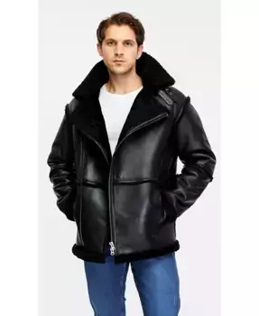 Мужская модная кожаная куртка с шерстью, черная Furniq UK, черный