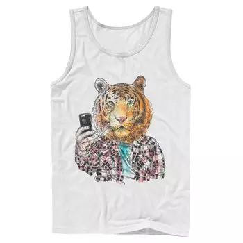 Мужская модная майка Tiger Selfie Color Sketch Licensed Character