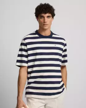 Мужская морская футболка в среднюю полоску темно-синего цвета Silbon, тёмно-синий