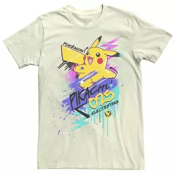 Мужская настенная футболка с граффити Pokmon Neon Pikachu Licensed Character, цвет Natural