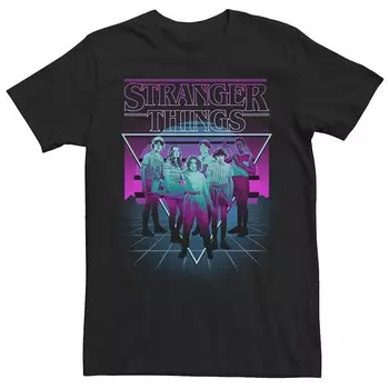 Мужская неоновая футболка с треугольными чашками Stranger Things Group Shot Licensed Character, черный