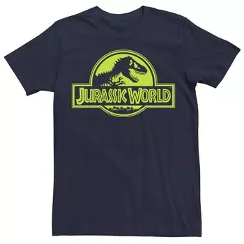 Мужская неоново-зеленая классическая футболка с логотипом Jurassic World Licensed Character, синий