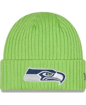 Мужская неоново-зеленая классическая вязаная шапка Seattle Seahawks Core с манжетами New Era