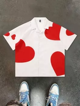 Мужская непринужденная рубашка с короткими рукавами Streetrush в винтажном стиле с сердечками, лето Manfinity, абрикосовый