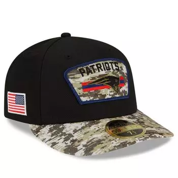 Мужская New Era Black/Camo New England Patriots 2021 Salute To Service Low Profile 59FIFTY Облегающая шляпа