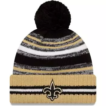 Мужская New Era черная/золотая вязаная шапка New Orleans Saints 2021 NFL Sideline Sport с помпонами и манжетами